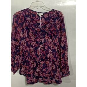 BEACH LUNCH LOUNGE blouse top small boho hippie floral print Long Sleeves V-neck